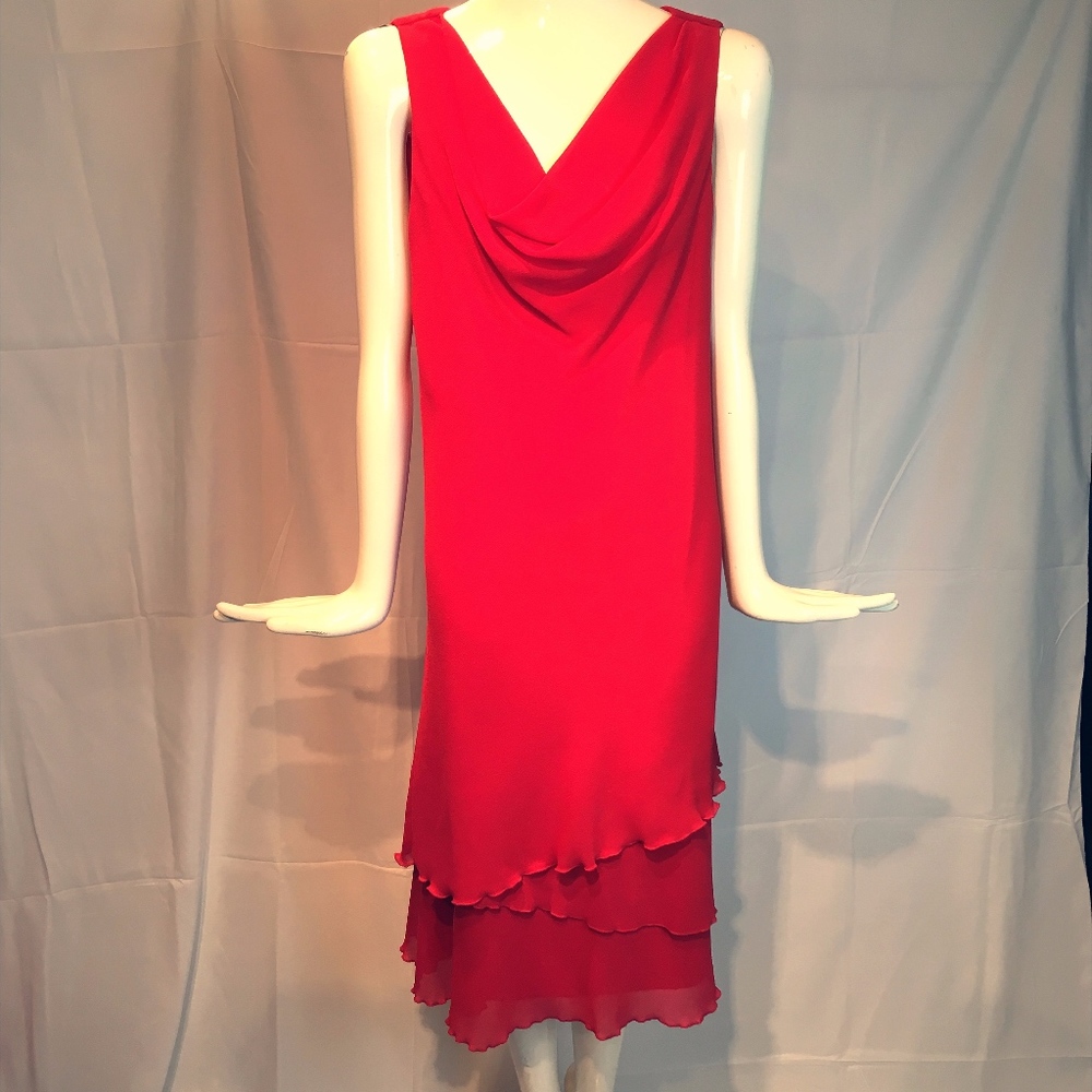 soft red sleeveless knee length dress